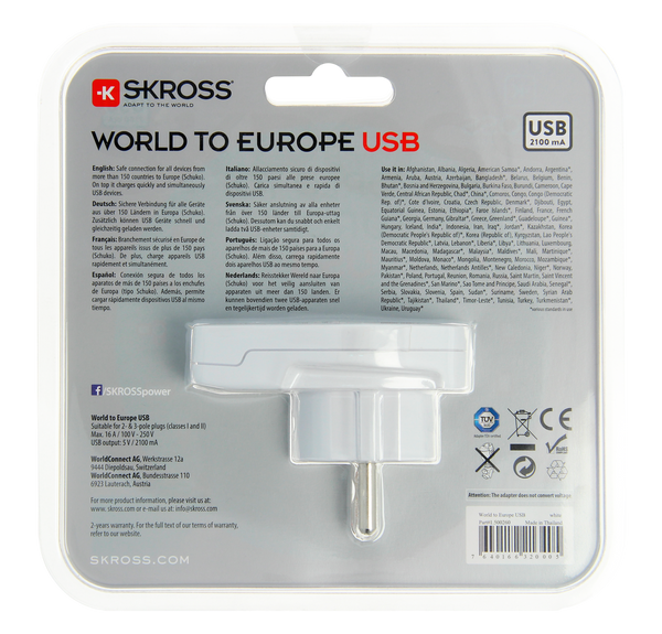 SKROSS Adaptateur pour l'Europe USB